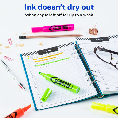 Hi-Liter® Desk-Style Highlighters, Assorted Colors, Smear Safe™, Nontoxic, 4 Per Pack, 4 Packs