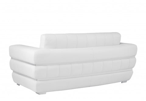 75" White Italian Leather Plush Density Solid Color Love Seat