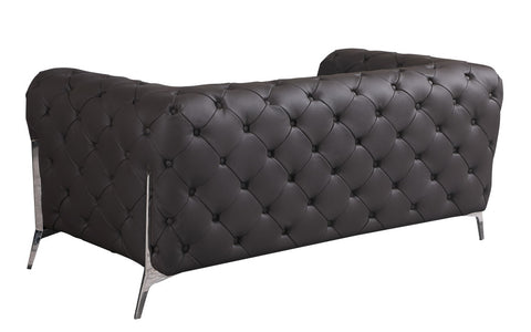 69" Dark Brown Tufted Italian Leather and Chrome Love Seat