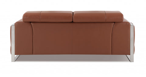 75" Camel Brown Italian Leather and Chrome Love Seat