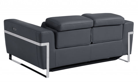 65" Dark Gray Italian Leather Reclining Love Seat