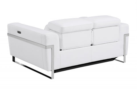 65" White Italian Leather Reclining Love Seat