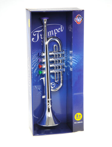 Metallic Silver Kids Trumpet Horn Wind Instrument with 4 Colored Keys