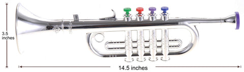 Metallic Silver Kids Trumpet Horn Wind Instrument with 4 Colored Keys