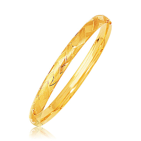 14k Yellow Gold Domed Bangle with a Weave Motif