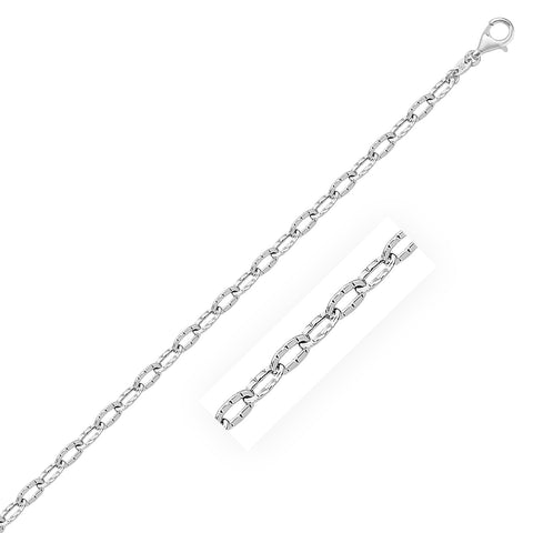 14k White Gold Anklet with Fancy Hammered Oval Links