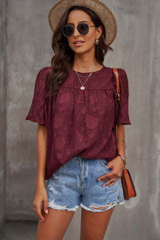 Round Neck Puff Sleeve Blouse