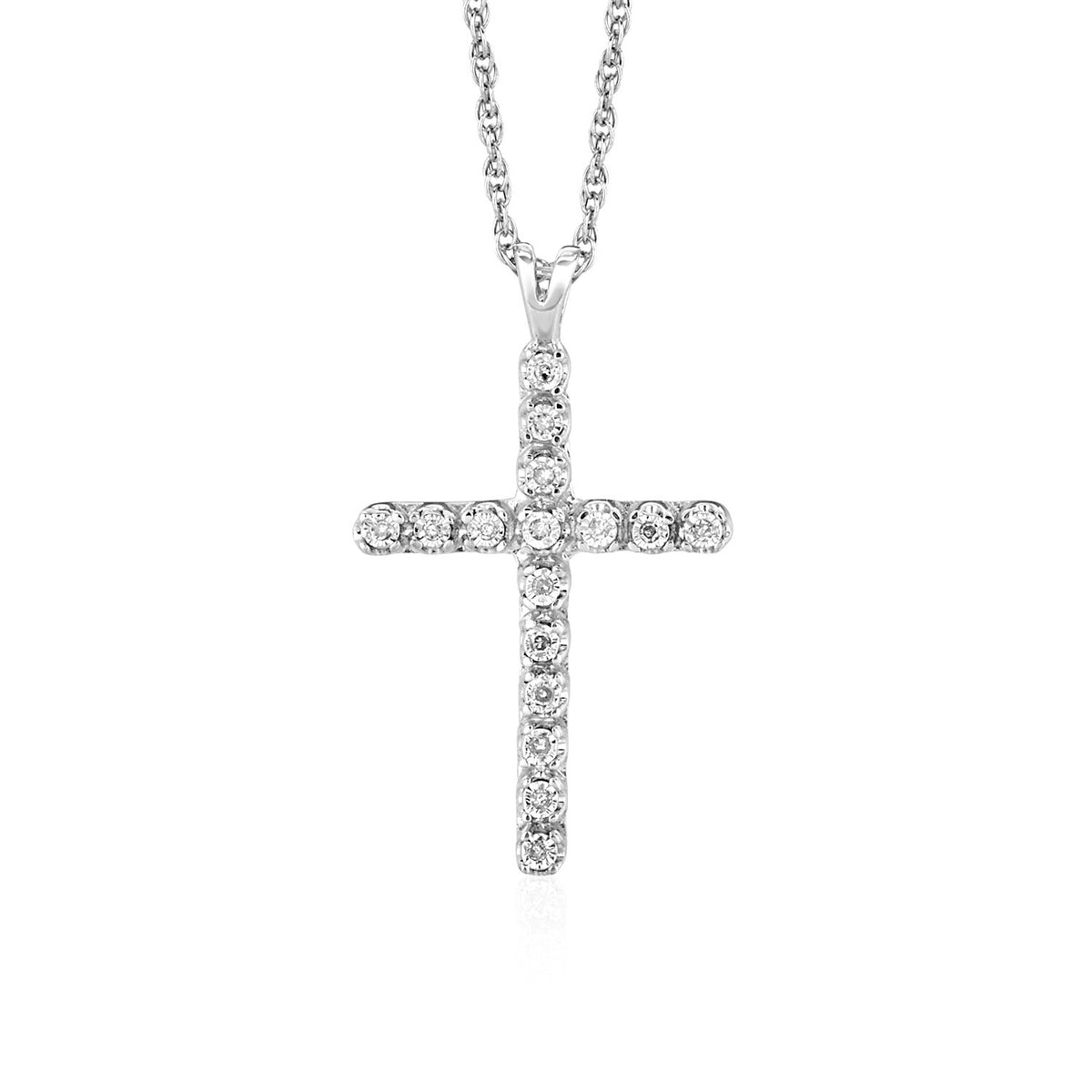 Cross Pendant with Diamonds in Sterling Silver