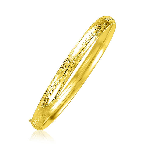 14k Yellow Gold Dome Florentine Design Bangle