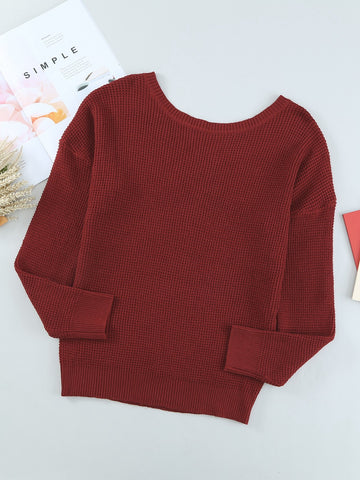 Crisscross Back Waffle-Knit Sweater