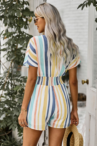 Multicolored Stripe V-Neck Smocked Waist Romper