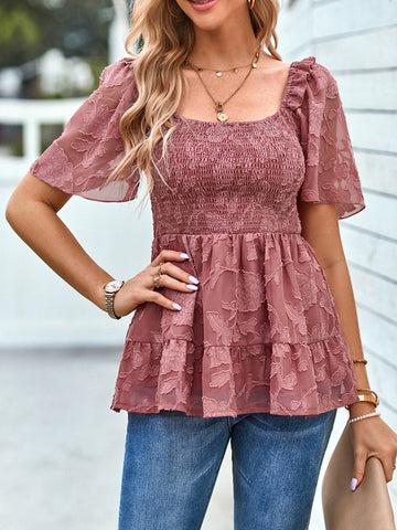 Smocked Square Neck Babydoll Blouse