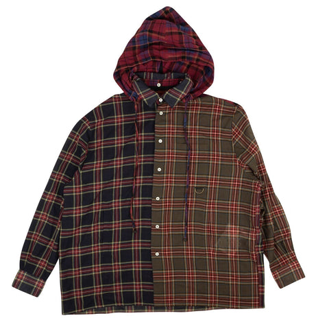 Multicolor Hooded Check Button Down Shirt