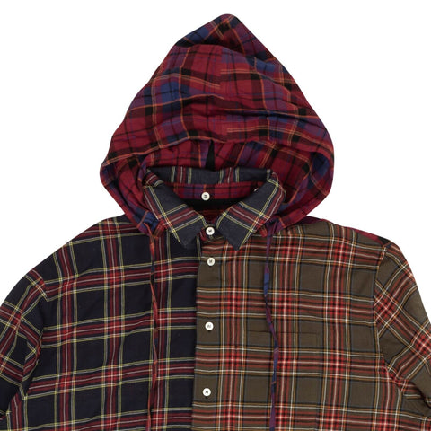 Multicolor Hooded Check Button Down Shirt