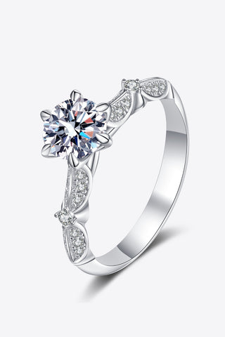 925 Sterling Silver Inlaid Moissanite 6-Prong Ring