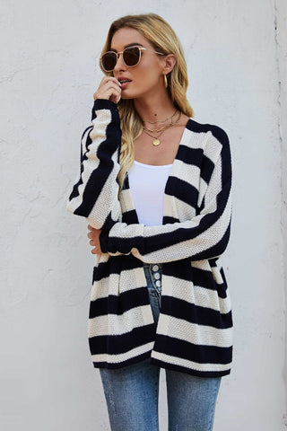 Striped Dolman Sleeve Open Front Cardigan