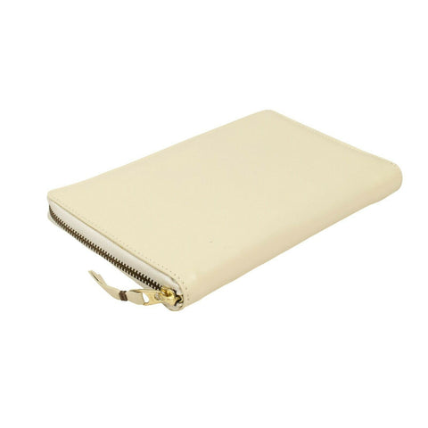 Leather Travel Organizer Zip Around Wallet - Cream