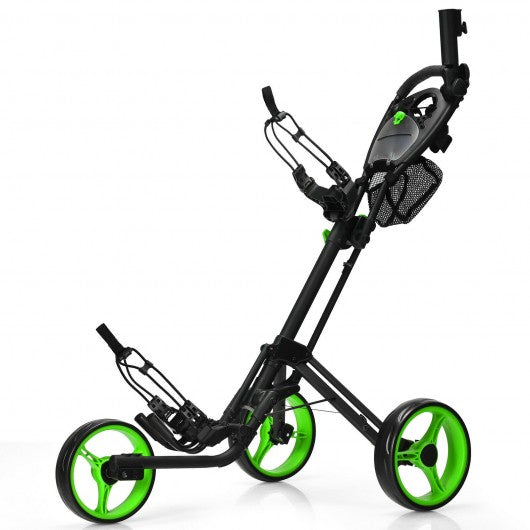 Folding 3 Wheels Golf Push Cart with Brake Scoreboard Adjustable Handle-Green