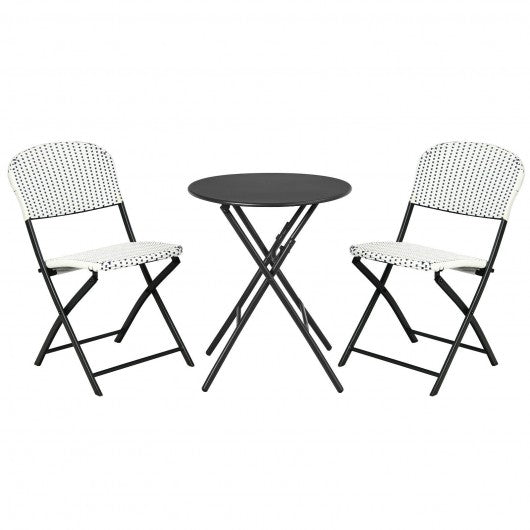 3 Pieces Patio Rattan Bistro Set with Round Dining Table and 2 Chairs