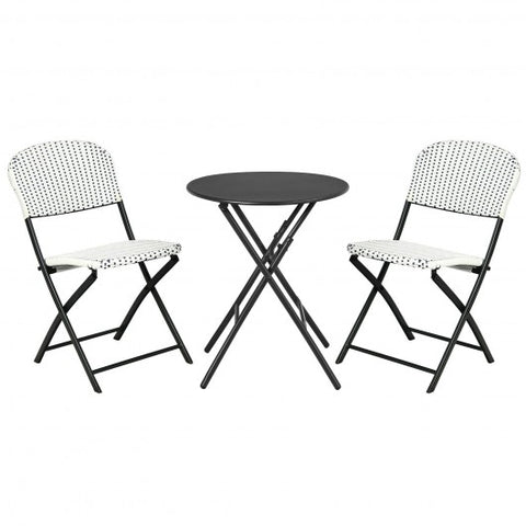 3 Pieces Patio Rattan Bistro Set with Round Dining Table and 2 Chairs