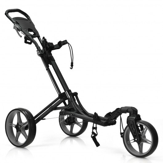 Folding Golf Push Cart with Scoreboard Adjustable Handle Swivel Wheel-Gray