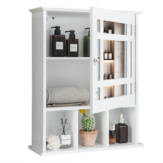 Wall Mounted and Mirrored Bathroom Cabinet-White