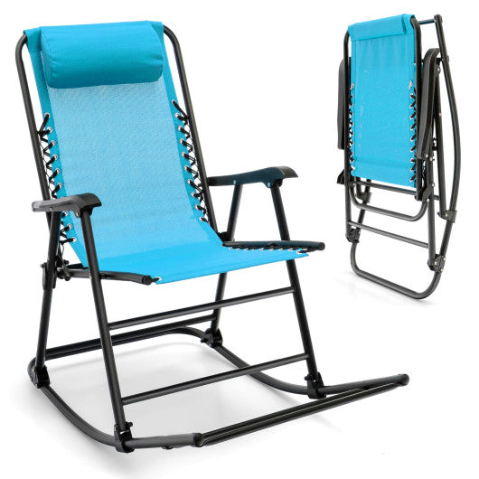 Outdoor Patio Camping Lightweight Folding Rocking Chair with Footrest -Navy