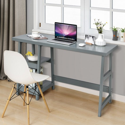 Trestle Computer Desk Home Office Workstation with Removable Shelves-Gray