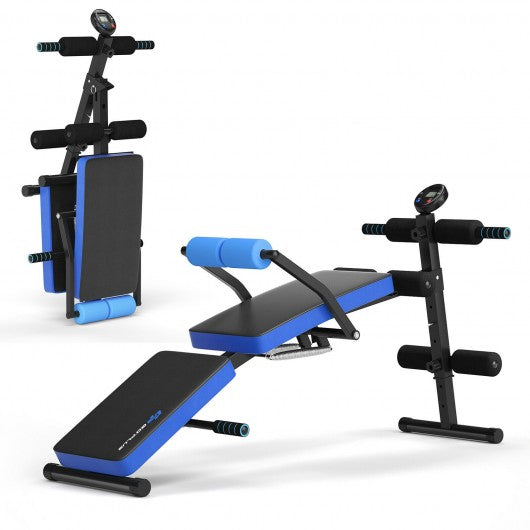 Multi-Functional Foldable Weight Bench Adjustable Sit-up Board with Monitor-Blue