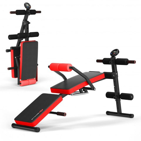 Multi-Functional Foldable Weight Bench Adjustable Sit-up Board with Monitor-Red