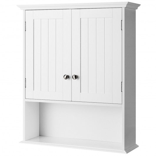 Wall Mount Bathroom Cabinet Storage Organizer with Doors and Shelves-White