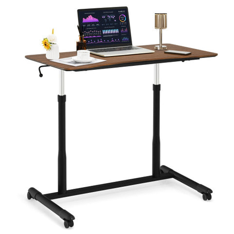 Height Adjustable Computer Desk Sit to Stand Rolling Notebook Table -Brown