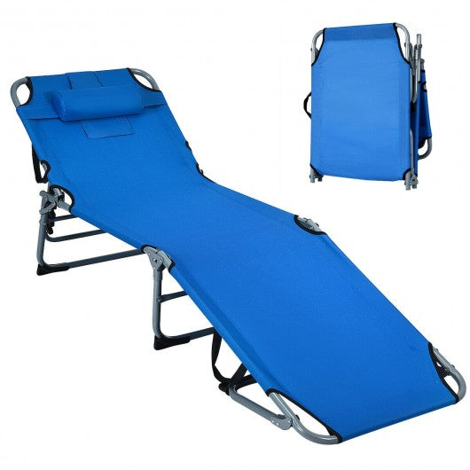 Folding Chaise Lounge Chair Bed Adjustable Outdoor Patio Beach-Blue