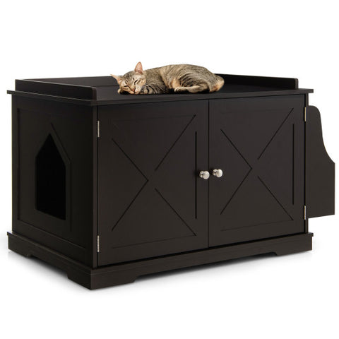 Large Wooden Cat Litter Box Enclosure with the Storage Rack-Coffee