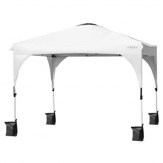 10 Feet x 10 Feet Outdoor Pop-up Camping Canopy Tent with Roller Bag-White