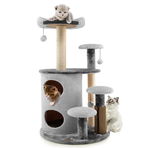 40 Inch Cat Tree Tower Multi-Level Activity Tree with 2-Tier Cat-Hole Condo-Gray