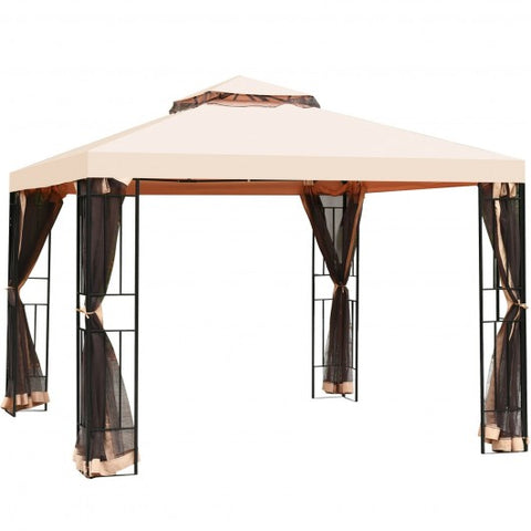 10 x 10 Feet 2 Tier Vented Metal Gazebo Canopy with Mosquito Netting