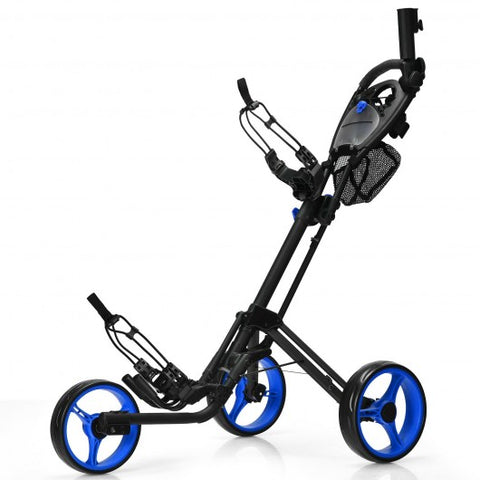 Folding 3 Wheels Golf Push Cart with Brake Scoreboard Adjustable Handle-Blue