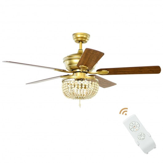 52 Inch Retro Ceiling Fan Light with Reversible Blades Remote Control-Golden