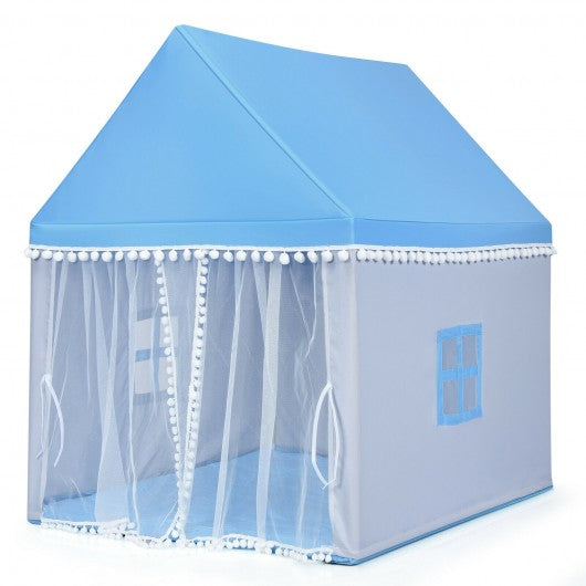 Kids Play Tent Large Playhouse Children Play Castle Fairy Tent Gift with Mat-Blue