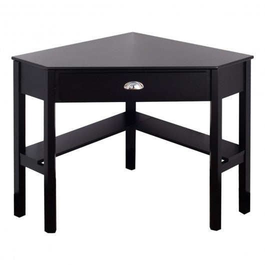 Corner Wooden Piece Laptop Computer Desk-Black