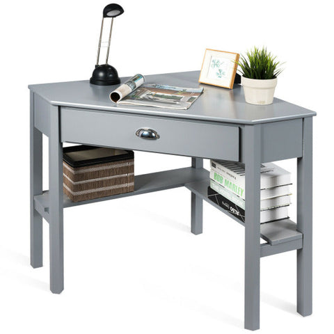 Corner Wooden Piece Laptop Computer Desk-Gray