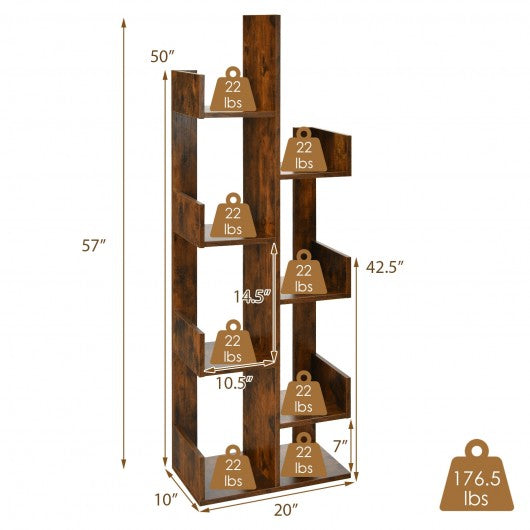 8-Tier Bookshelf Bookcase with 8 Open Compartments Space-Saving Storage Rack -Coffee