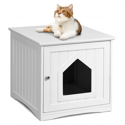 Sidetable Nightstand Weatherproof Multi-function Cat House-White