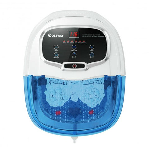 Portable All-In-One Heated Foot Bubble Spa Bath Motorized Massager-Blue and Withe