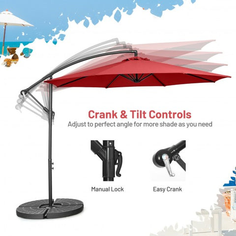 10FT Offset Umbrella with 8 Ribs Cantilever and Cross Base Tilt Adjustment-Red