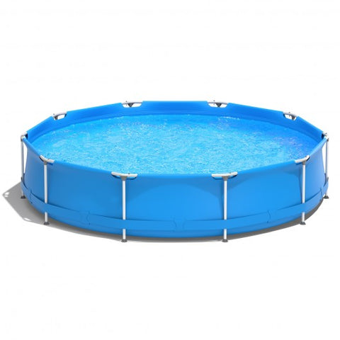 Round Above Ground Swimming Pool With Pool Cover-Blue