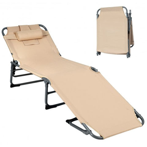 Folding Chaise Lounge Chair Bed Adjustable Outdoor Patio Beach-Beige