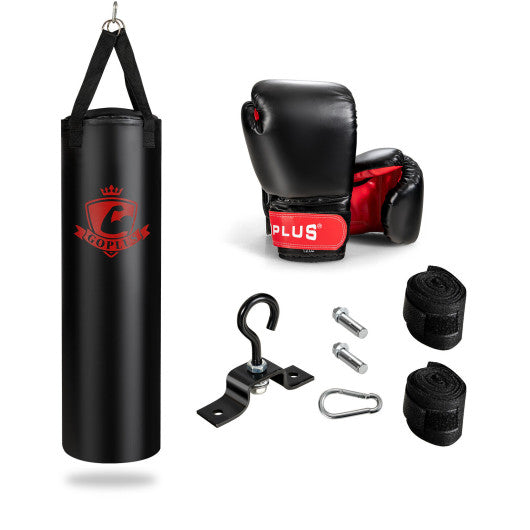 63 Pounds Filled Punching Hanging Bag Set Kick Boxing MMA training with Gloves-Black