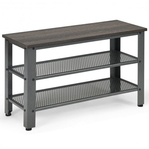 3-Tier Shoe Rack Industrial Shoe Bench with Storage Shelves-Black